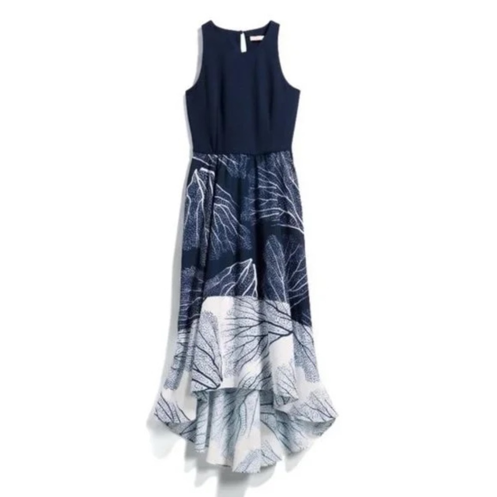 NWT Hutch Women's XL Altana 2fer Knit High Low Maxi Dress Navy White Coral Reef - Picture 3 of 10